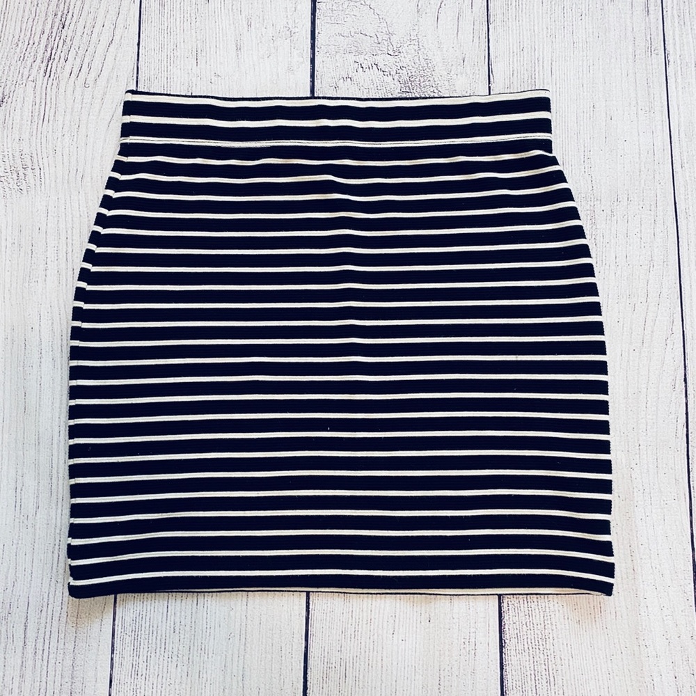 Black and white striped mini skirt